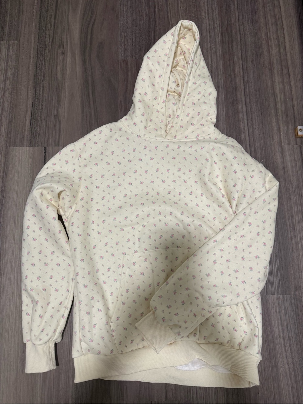 Altar'd State Cream Hoodie with Tiny Pink Floral Print